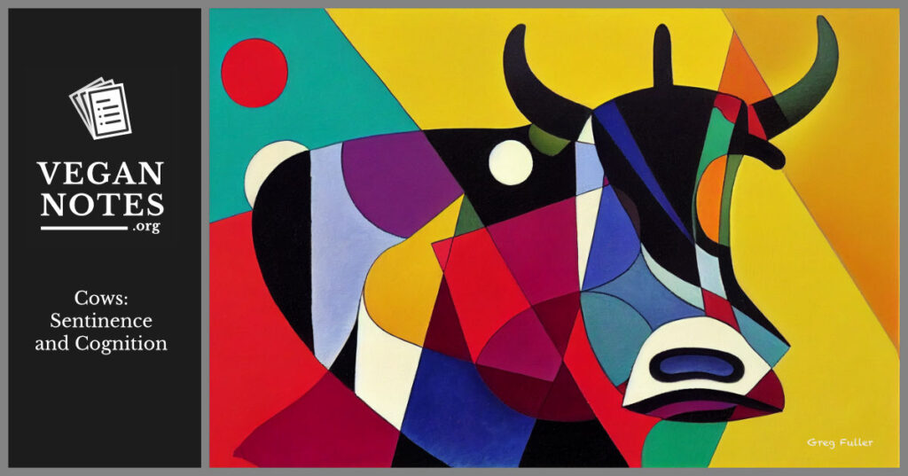 An expressionist painting of a cow.